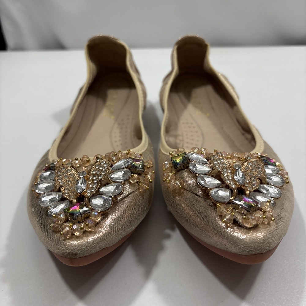 GUANSITU Metallic Gold Rhinestone Butterfly Ballet Foldable Flats Size 40 US 8.5 - Picture 2 of 8